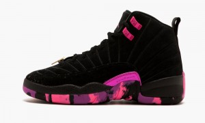 Basket Nike Air Jordan 12 Retro DB BG Enfant Noir Rose Violette | JI1352768