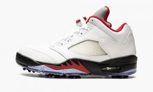 Basket Nike Air Jordan 5 Low Golf 'Fire Red - Silver Tongue' Homme Blanche Rouge Noir | EI5619482