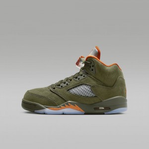 Basket Nike Air Jordan 5 Retro Enfant Vert Olive Orange | ZE3465921