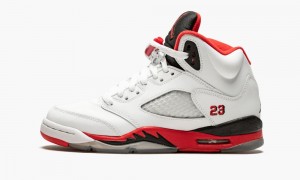 Basket Nike Air Jordan 5 Retro GS 'Fire Red Black Tongue' Enfant Blanche Rouge Noir | TK4065831