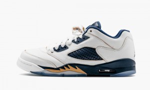 Basket Nike Air Jordan 5 Retro Low (GS) Enfant Blanche Metal Doré Bleu Marine | NK5124863