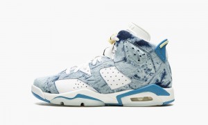 Basket Nike Air Jordan 6 Retro GS 'Washed Denim' Enfant Blanche Bleu Noir | YF6742035