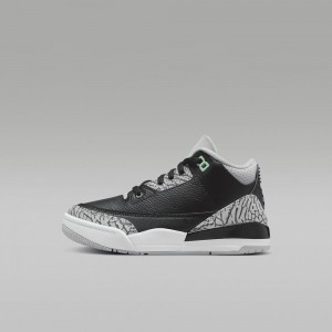 Basket Nike Jordan 3 Retro Enfant Noir Grise Blanche Vert | UA9142068