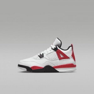 Basket Nike Jordan 4 Retro Enfant Blanche Noir Grise Rouge | EN7649085