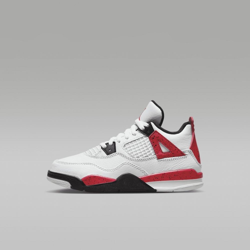 Basket Nike Jordan 4 Retro Enfant Blanche Noir Grise Rouge | EN7649085